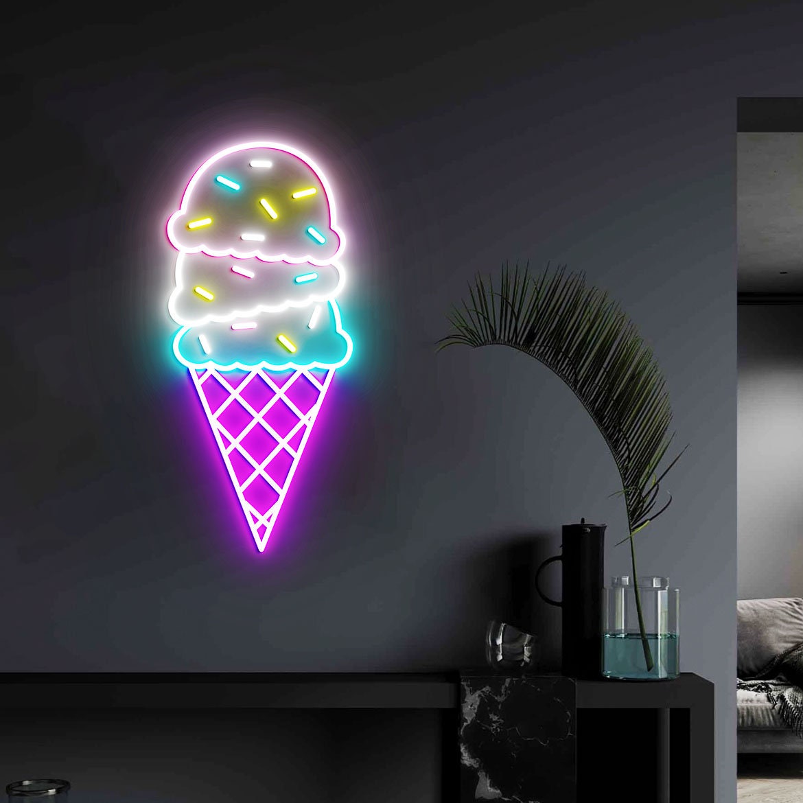 Ice Cream Neon Light, Neon Sign Light Decor, Ice Cream Bedroom Neon Sign, Bedroom Neon Lights, Home Neon Lights, Ice Cream Wall Decoration