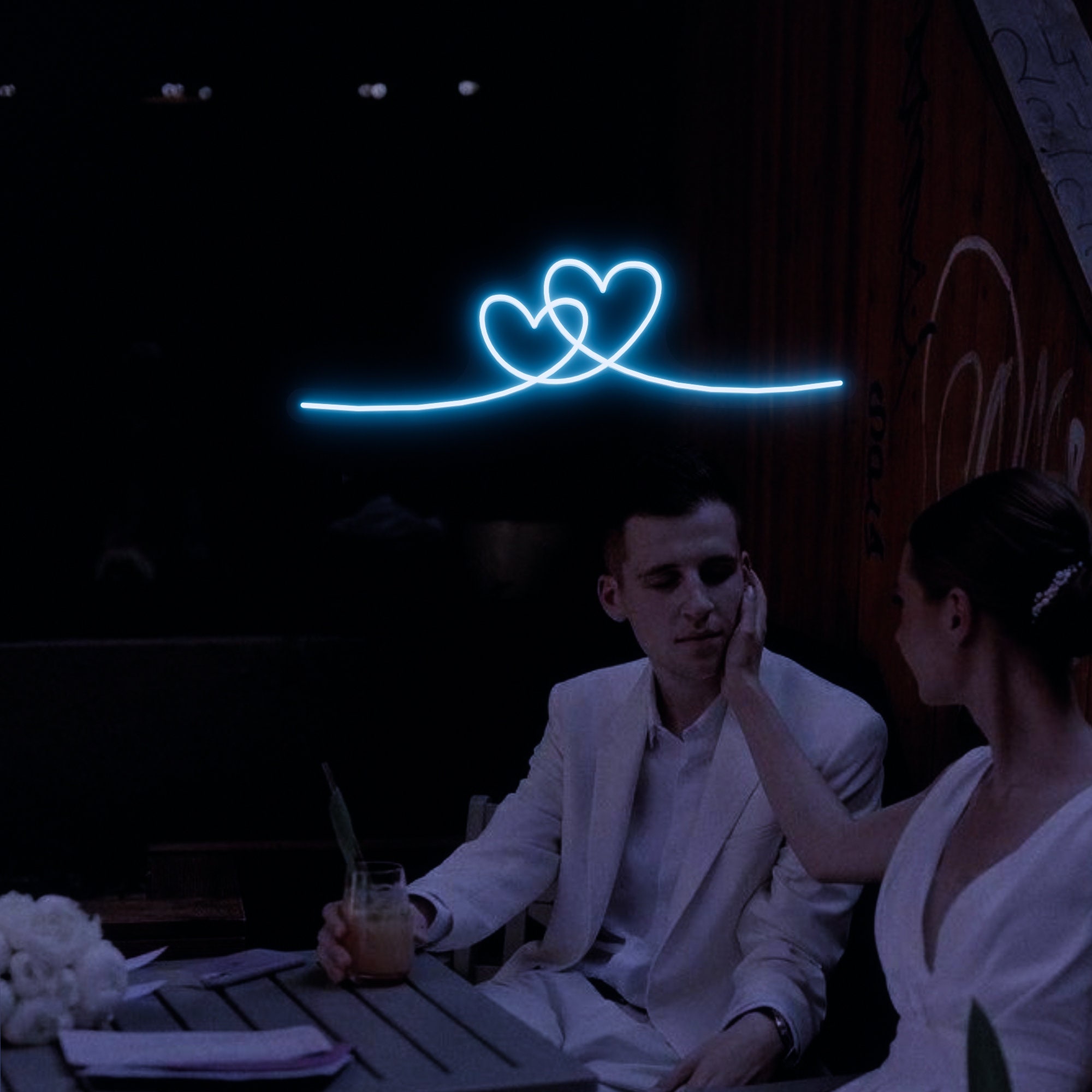 Double Heart Neon Signs, White LED Neon Lights ,Decorative Lover Neon Sign , Wedding, Valentine's Day,Bedroom Lights Gift,Neon Sign Heart
