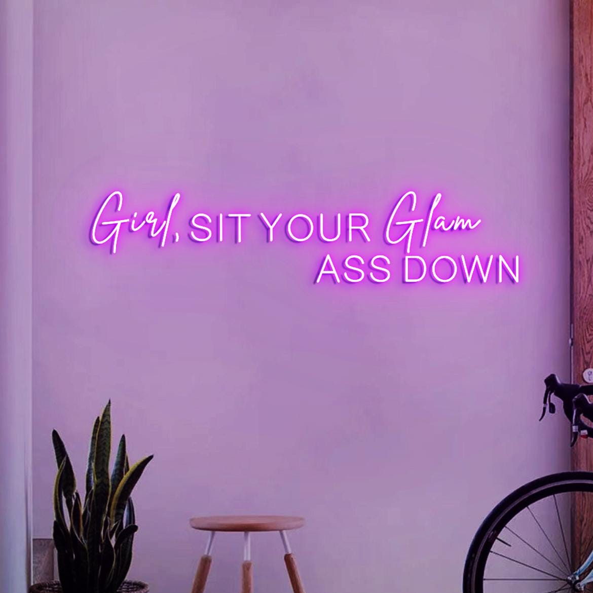 Girl Sit Your Glam Ass Down Neon Sign, Personalized Neon Light Salon Wall Idea, Glam Salon Signs Wall, Salon Boss Business Sign