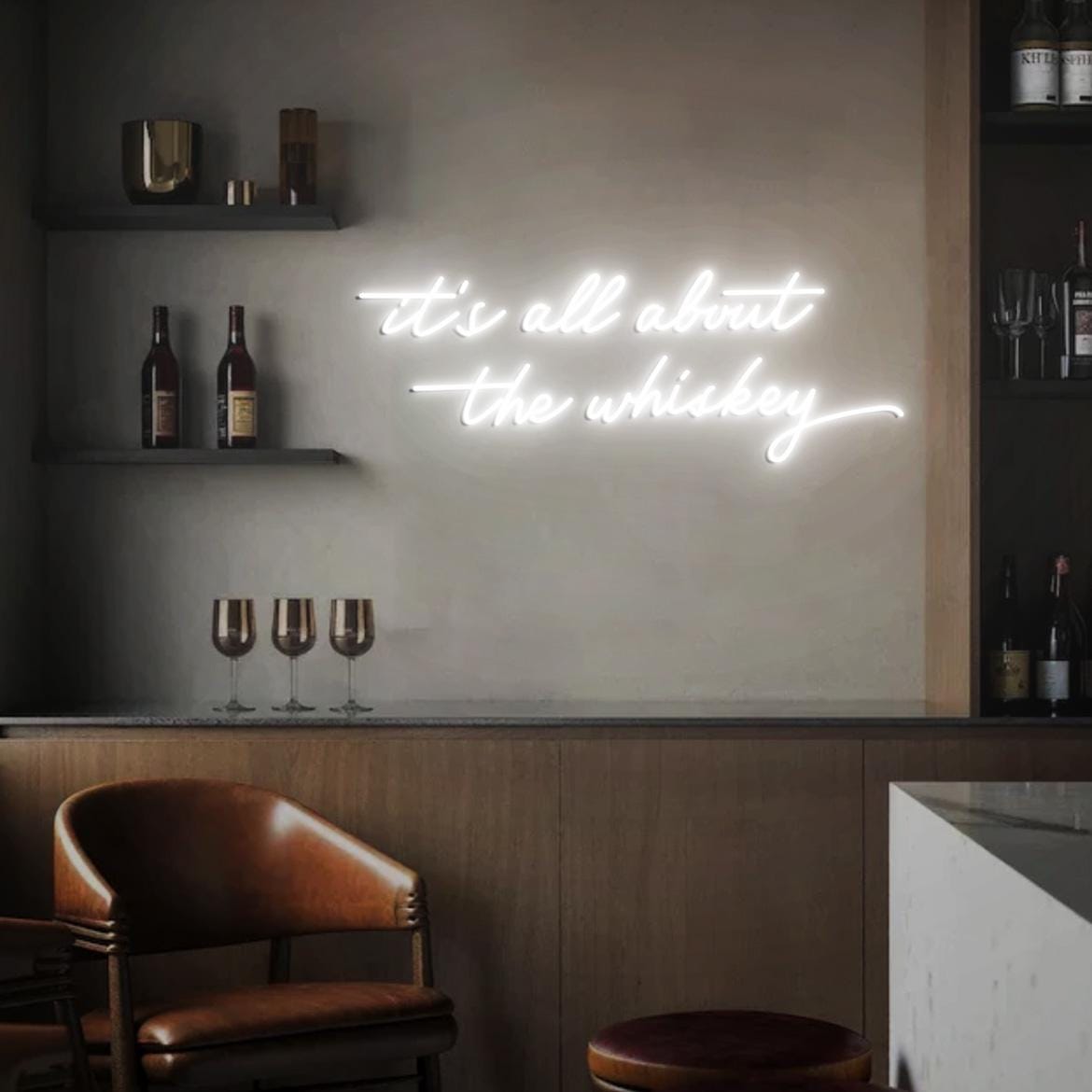 It's all about the whiskey Neon Sign, Whiskey Bar Sign, Home Whiskey Bar Decoration, Rustic Whiskey Bar Wall Neon Light, Whiskey Signs