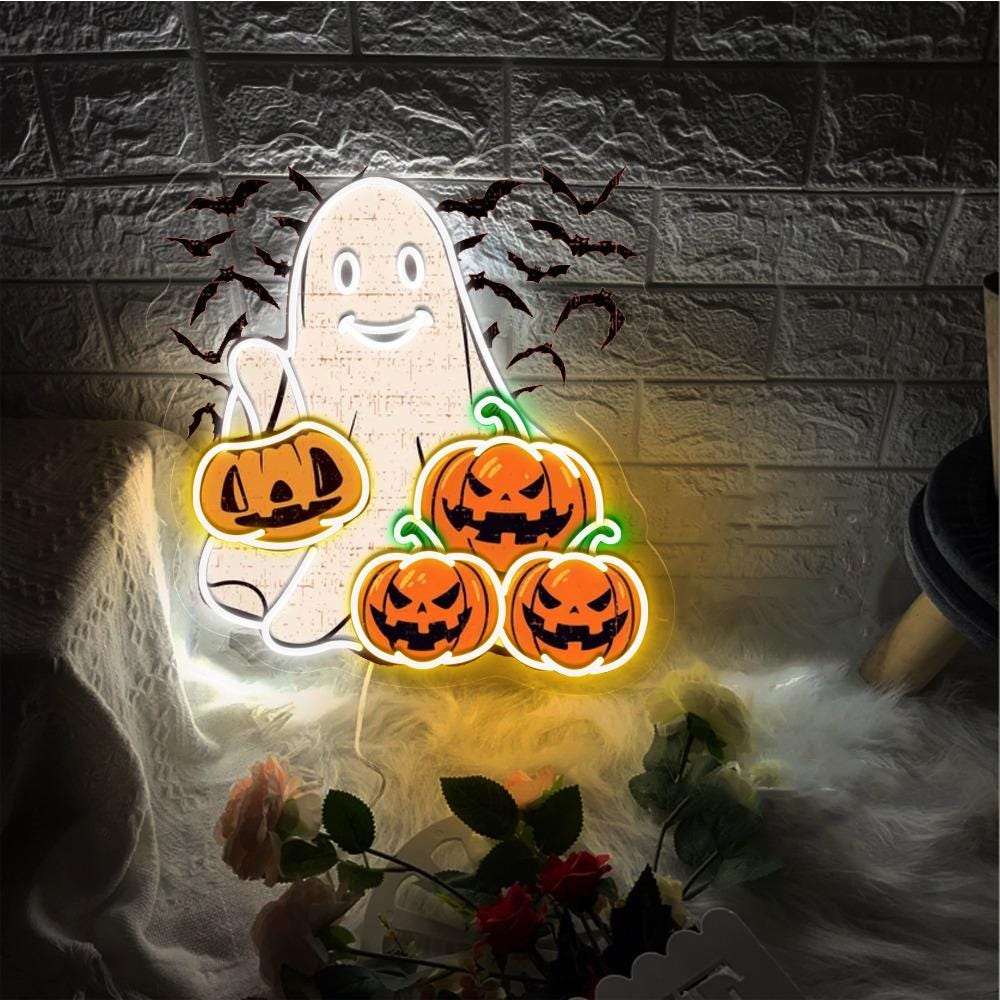 Ghost Halloween Neon Sign Gifts, Funny Spooky Neon Sign, Ghost Neon Led, Spooky Season Gifts, Halloween Party Neon Sign, Fall Ghost Neon