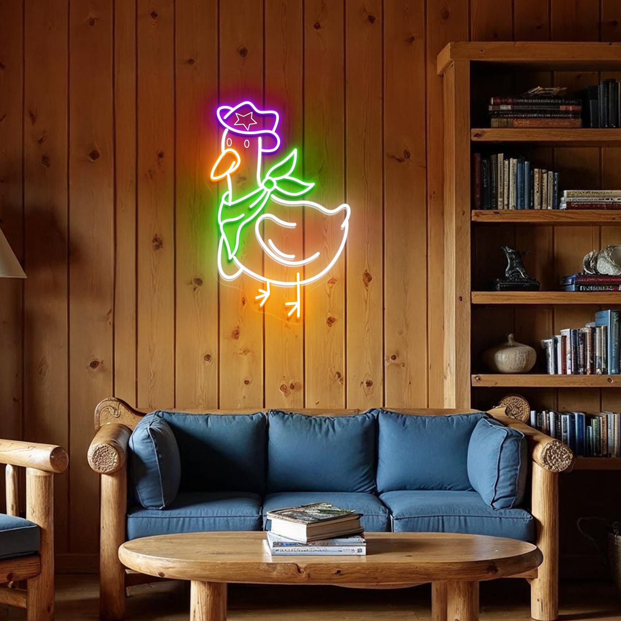 Cowboy Duck Neon Sign Funny Farmhouse LED Light, Western Bar Wall Decor, Rustic Barn Aesthetic, Country Gift for Duck & Cowboy Fans