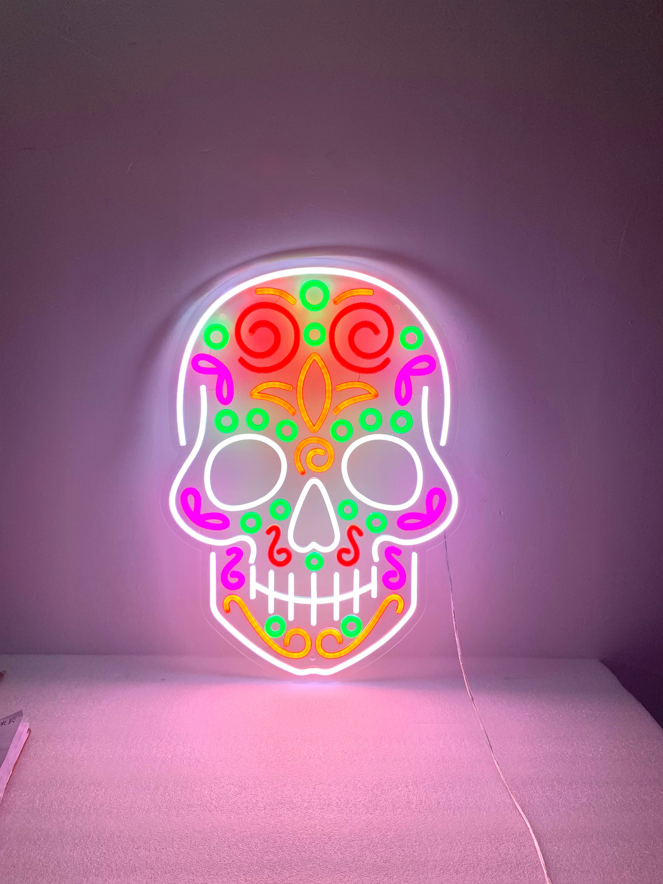 Sugar Skull Neon Light, Mexican Skull Decor, Mexican Bedroom Neon Lights, Sugar Skull Wall Decoration
