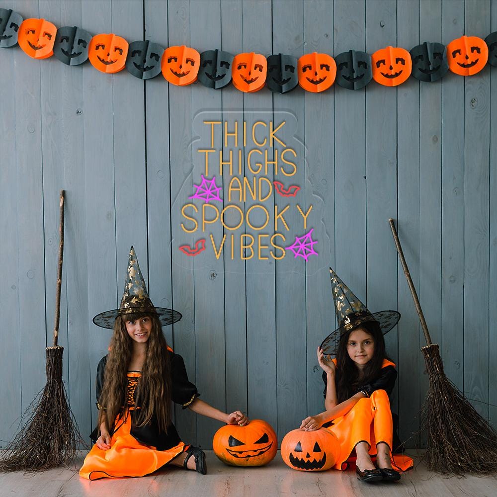 Thick Thighs Spooky Vibes Neon, Funny Halloween Neon, Halloween Neon, Funny Neon, 2024 Halloween, Spooky Vibes Neon, Funny Spooky Vibes Neon