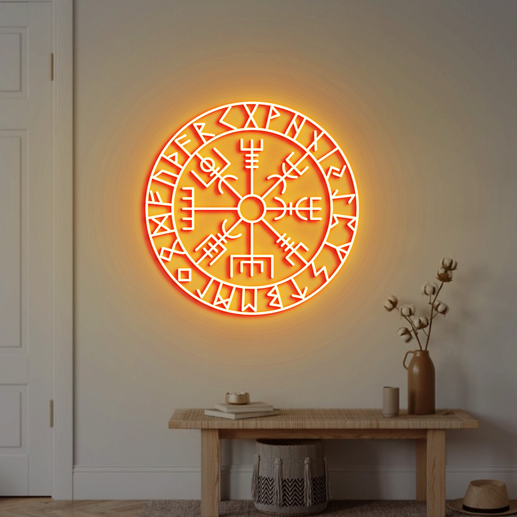 Vegvisir Rune Neon Sign, Viking Wall Ar,t Viking Wall Decor. Vegvisir Nordic Decor, Norse Viking Sign Decor Man Cave Wall Decor