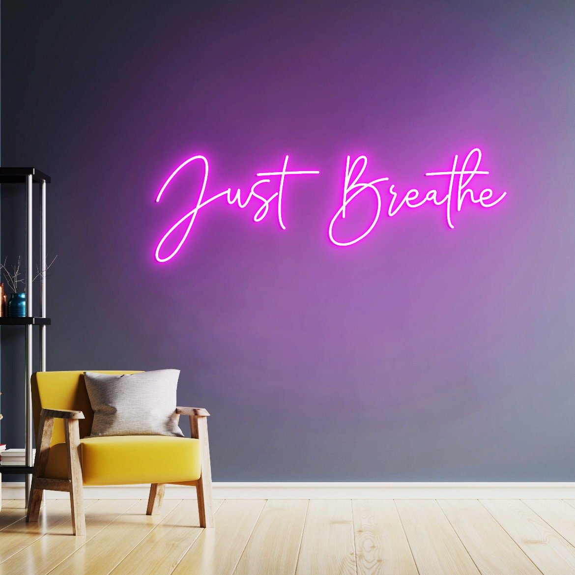 Just Breathe Neon Sign, Just Breathe Sign, Yoya Gym Wall Decoration, Dandelion, Neon Sign Office Wall Art