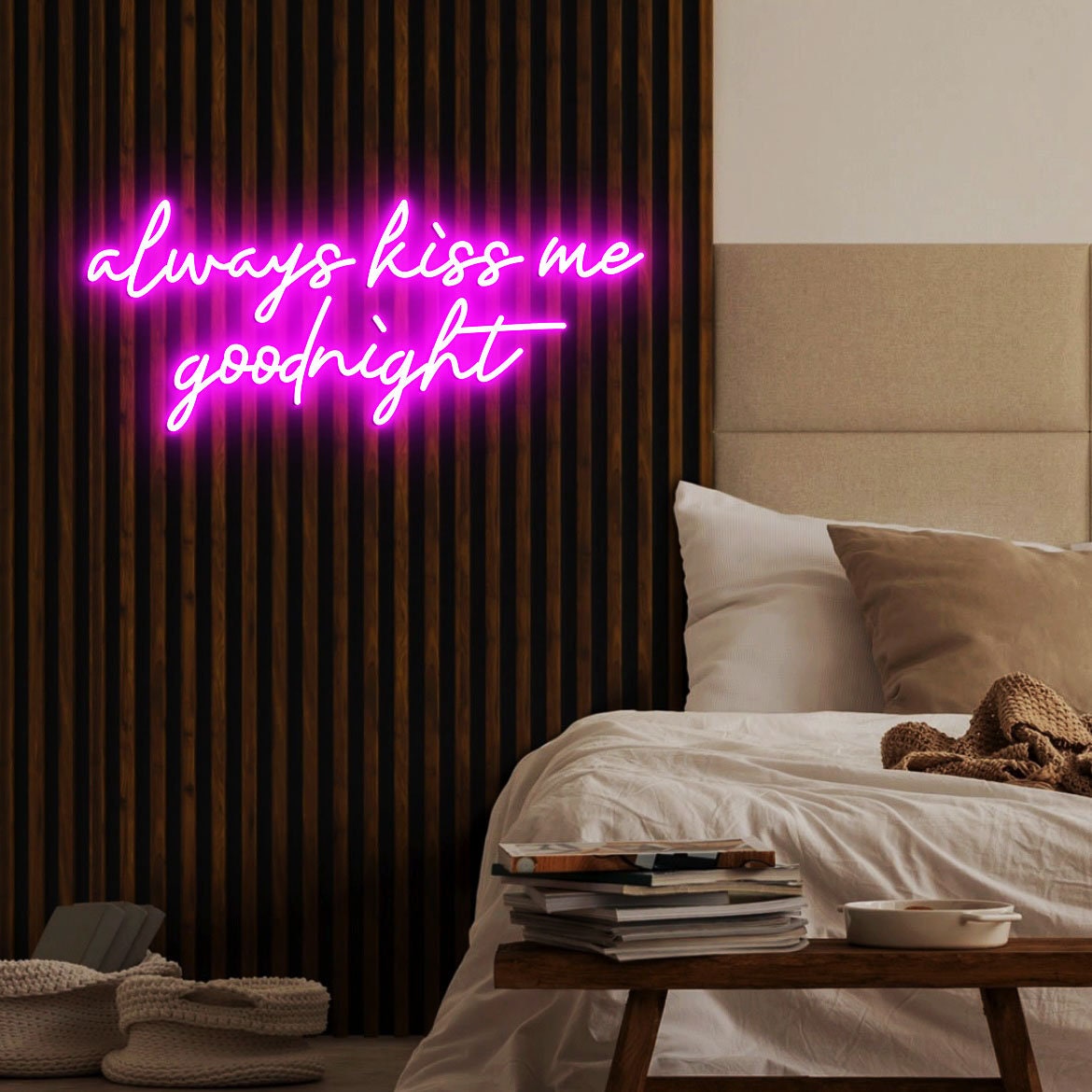 Always Kiss Me Goodnight Neon Light, Neon Sign Light Decor, Goodnight Bedroom Neon Sign, Bedroom Neon Lights, Goodnight Wall Decoration