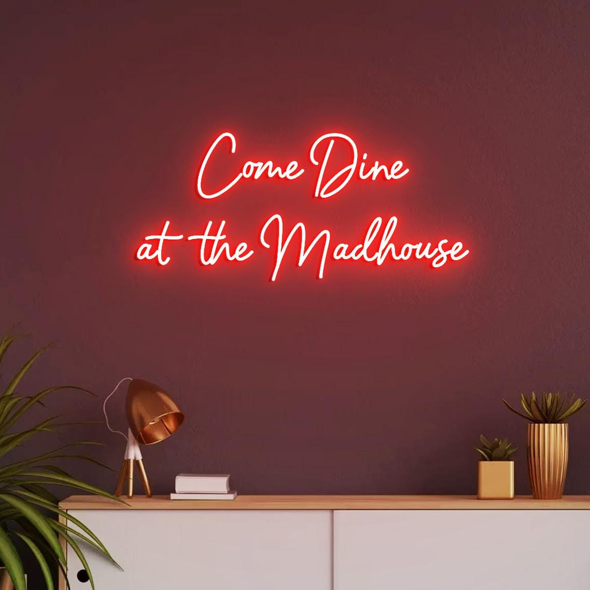 Come Dine At the Madhouse Neon Sign, Madhouse Sign, Neon Sign Dining Room Decor, Funny Signs for Dine Room Wall, Madhouse Wall Decor