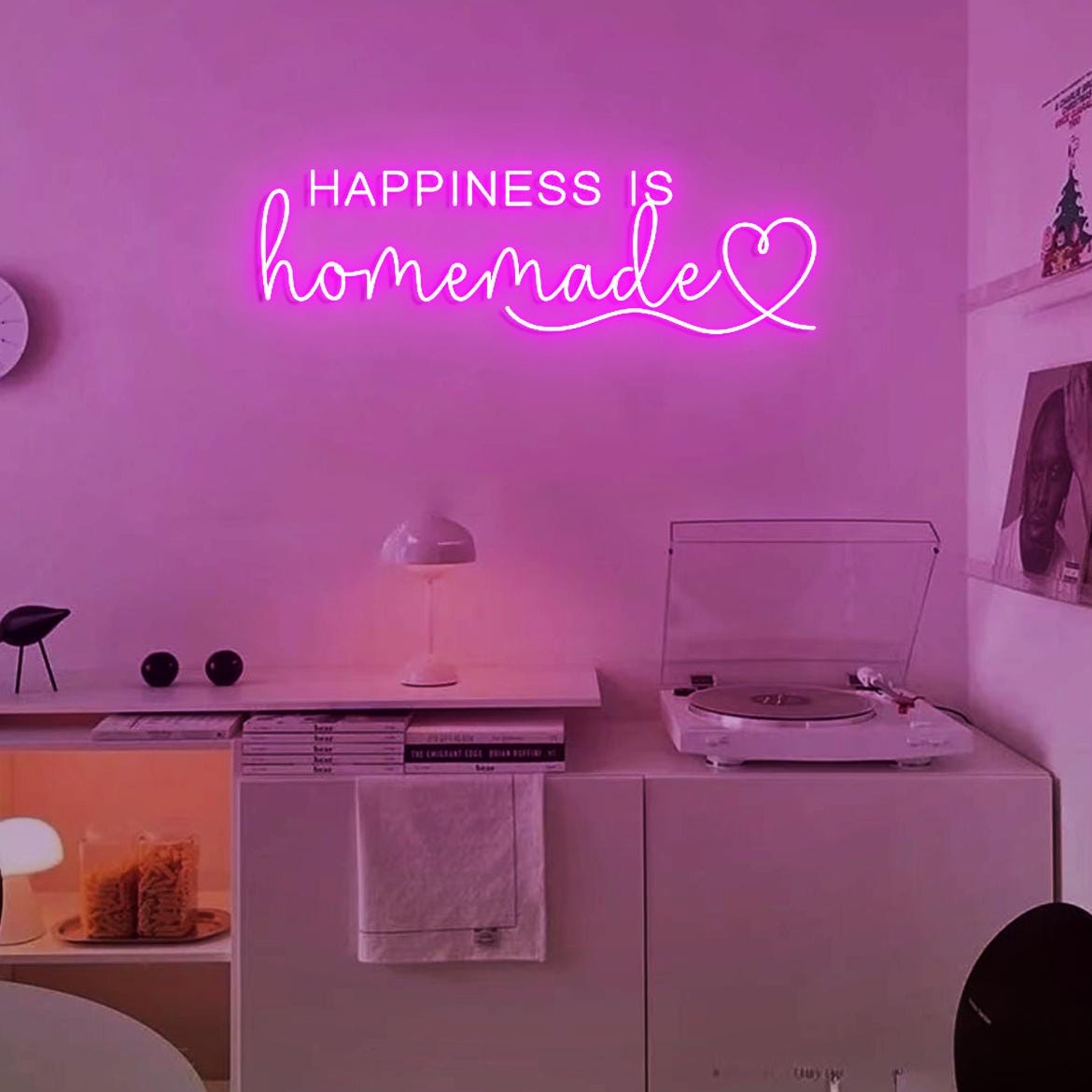 Happiness is Homemade with Heart Neon Sign, Happiness Sign Home Wall, Home Gallery Wall Sign Neon Light, Happiness Sign Kitchen Decor