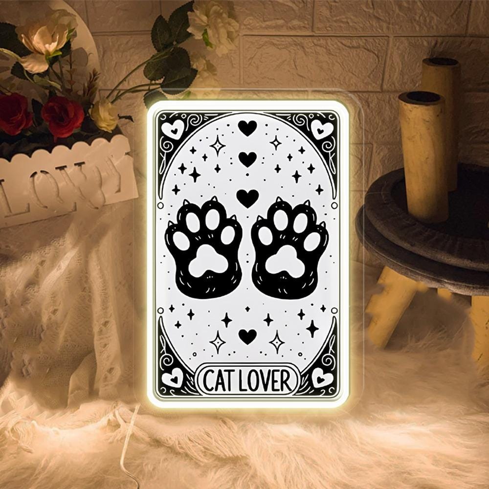 The Cat Lover Tarot Card Neon Sign Gifts, Cat Lover Neon Sign, Cat Tarot Gift For Women, Cute Cat Paw Neon Sign, Tarot Card Neon Sign Gifts