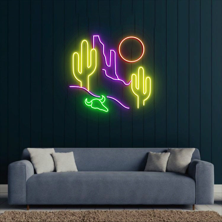 Western Desert Neon Light, Western Desert Decor, Western Home Decor, Wild West, Gift for Husband