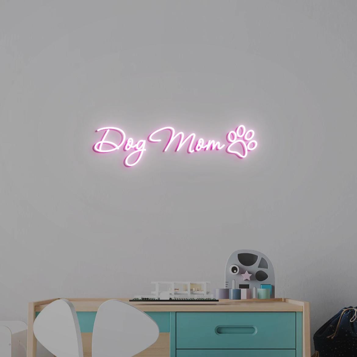 Dog Mom Sign, Custom Neon Sign Pet Name with Paw, Paw Decor for Wall Home, Personalized Neon Sign for Pet Lover, Dog Mom Gifts