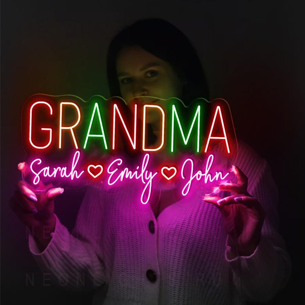 Personalized Grandma Neon Sign with Names, Custom Grandma Neon Sign, Nana Neon Led, Gramma With Children Names Apparel, Mother's Day Gifts