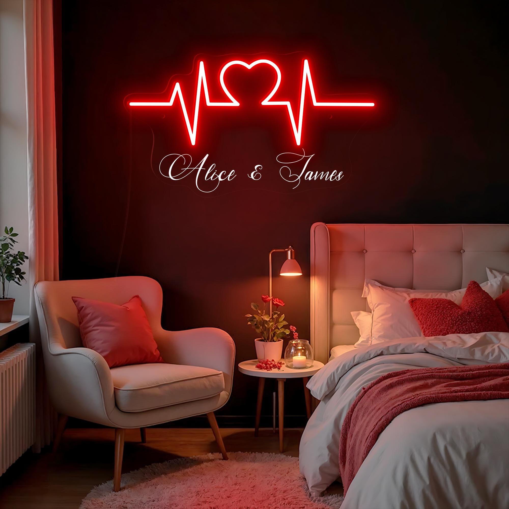 Valentine Decor Heartbeat Custom Name Neon Sign Heart Neon Sign Gift For Her Love Heart Neon Light Bedroom Heart LED Light Neon Sign