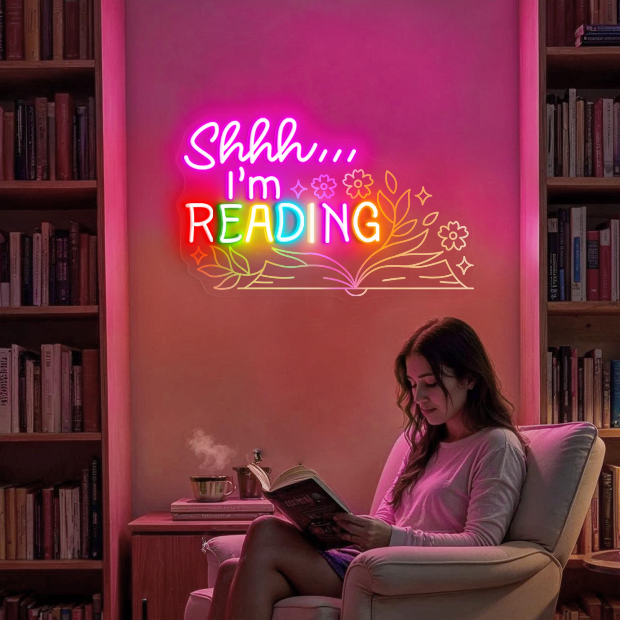 Shhh I'm Reading Neon Sign Book Wall Sign Decor Reading Wall Hanging Sign Bookshelf Decor Library Neon Sign Reading Quote Gift for Friend