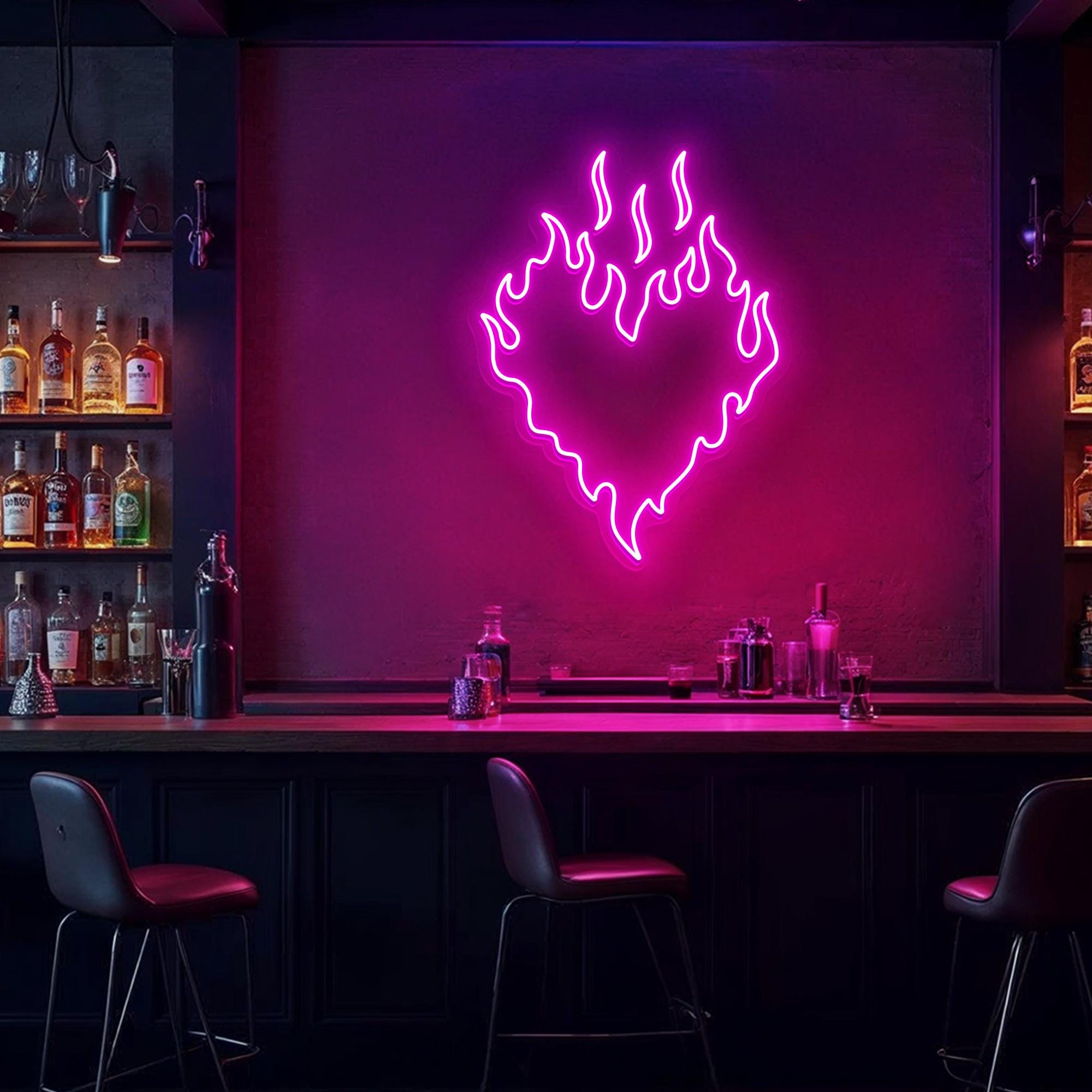 Flaming Heart Neon Sign Heart on Fire Neon Light Custom Neon Signs for Home Decor Personalized Gift Idea for Her on Valentines Day