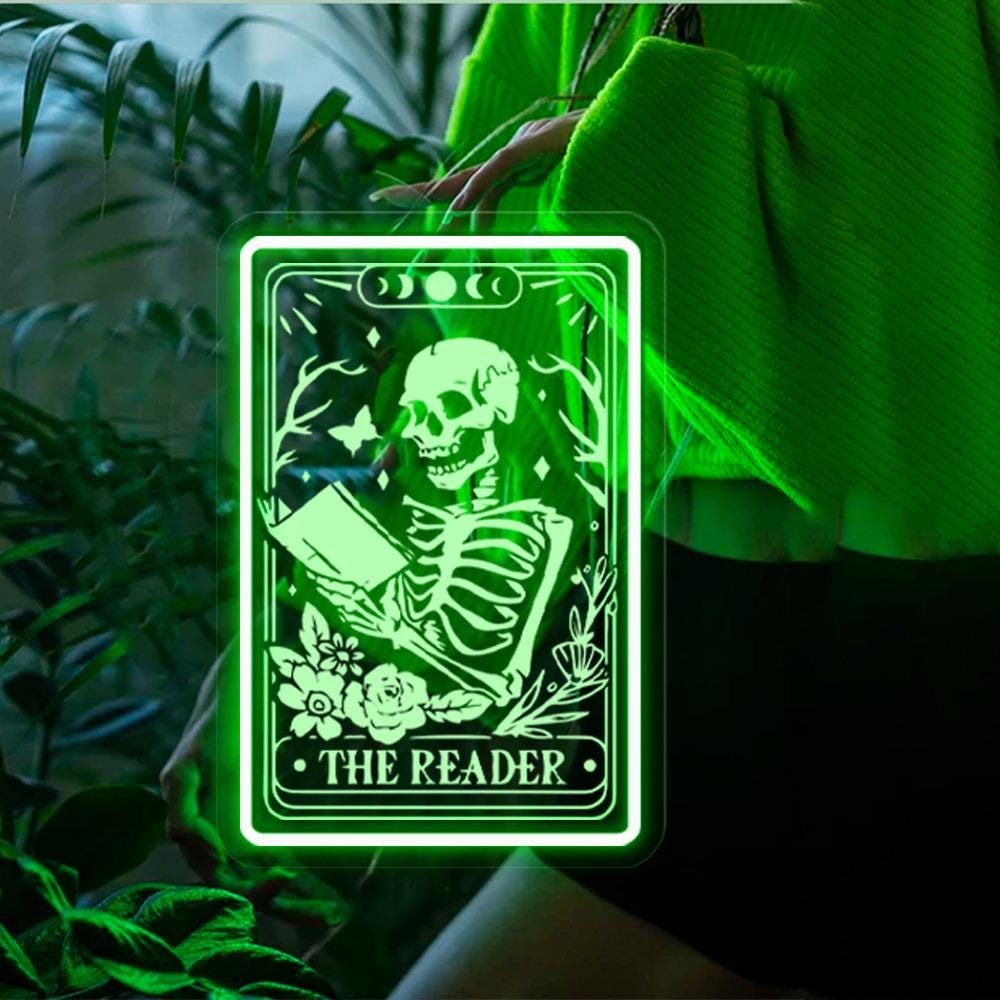 The Reader Tarot Card Neon Sign Gifts, Skeleton Reading Neon Sign, Book Lover Gift For Women, Book Lover Neon Sign, Tarot Card Neon Sign