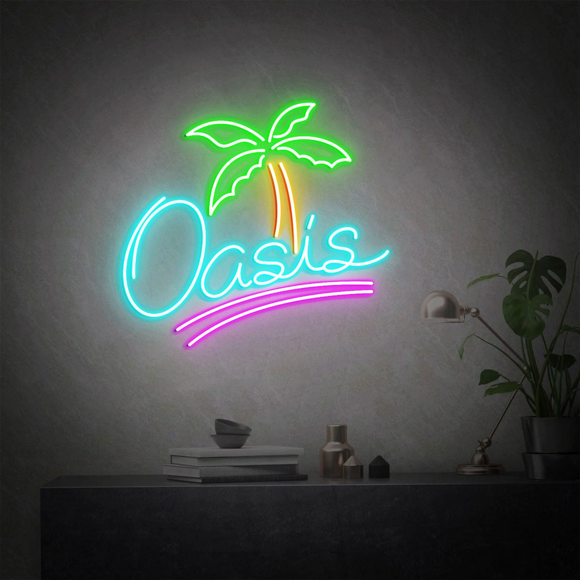 Oasis Sign, Personalized Palm Tree Oasis Neon Sign, Pool Sign, Beach Sign, Tropical Home Decor, Oasis Sign Home Decor