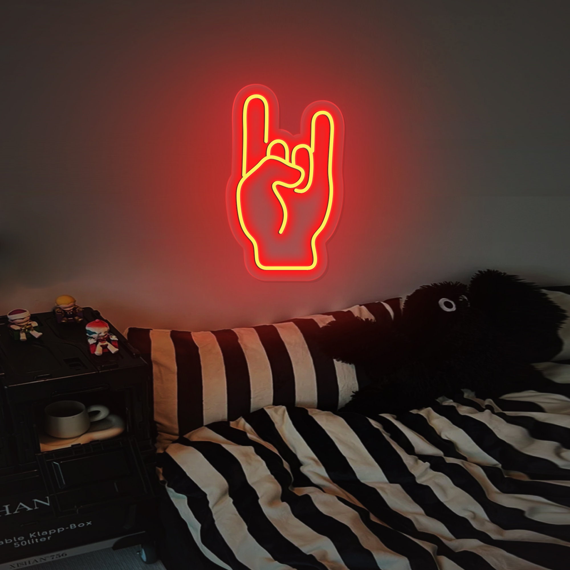 Rock On Hand Sign Kid Room Flex Silicone LED Neon Sign/Music Gesture Neon Sign/ Heavy Metal Sign Wall Art/ Band Personalized Gift/Wall Decor