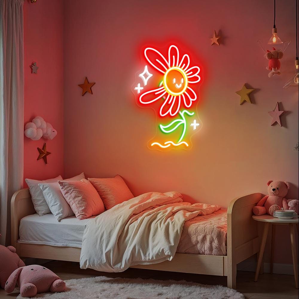 Cute Daisy Flower Neon Sign, Floral Wall Art, Daisy Led Light, Flower Shop Neon Sign, Home Decor, Flower Neon Sign, Gift For Flower Lovers