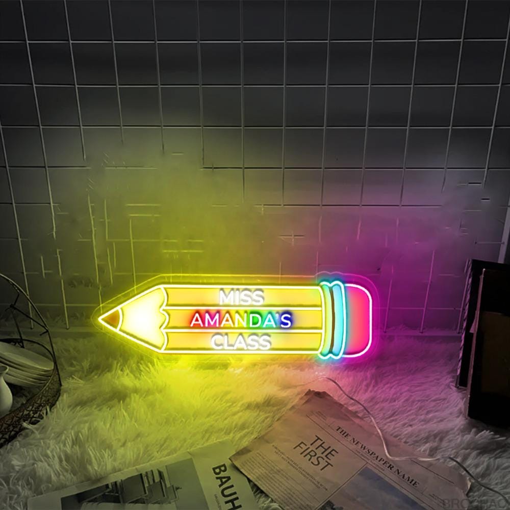 Pencil Neon wall Sign, Neon like, Pencil Neon Sign, Edge Lit Neon, Teacher Neon Light, Pencil Decorations, Teacher Neon Sign Decor Gifts