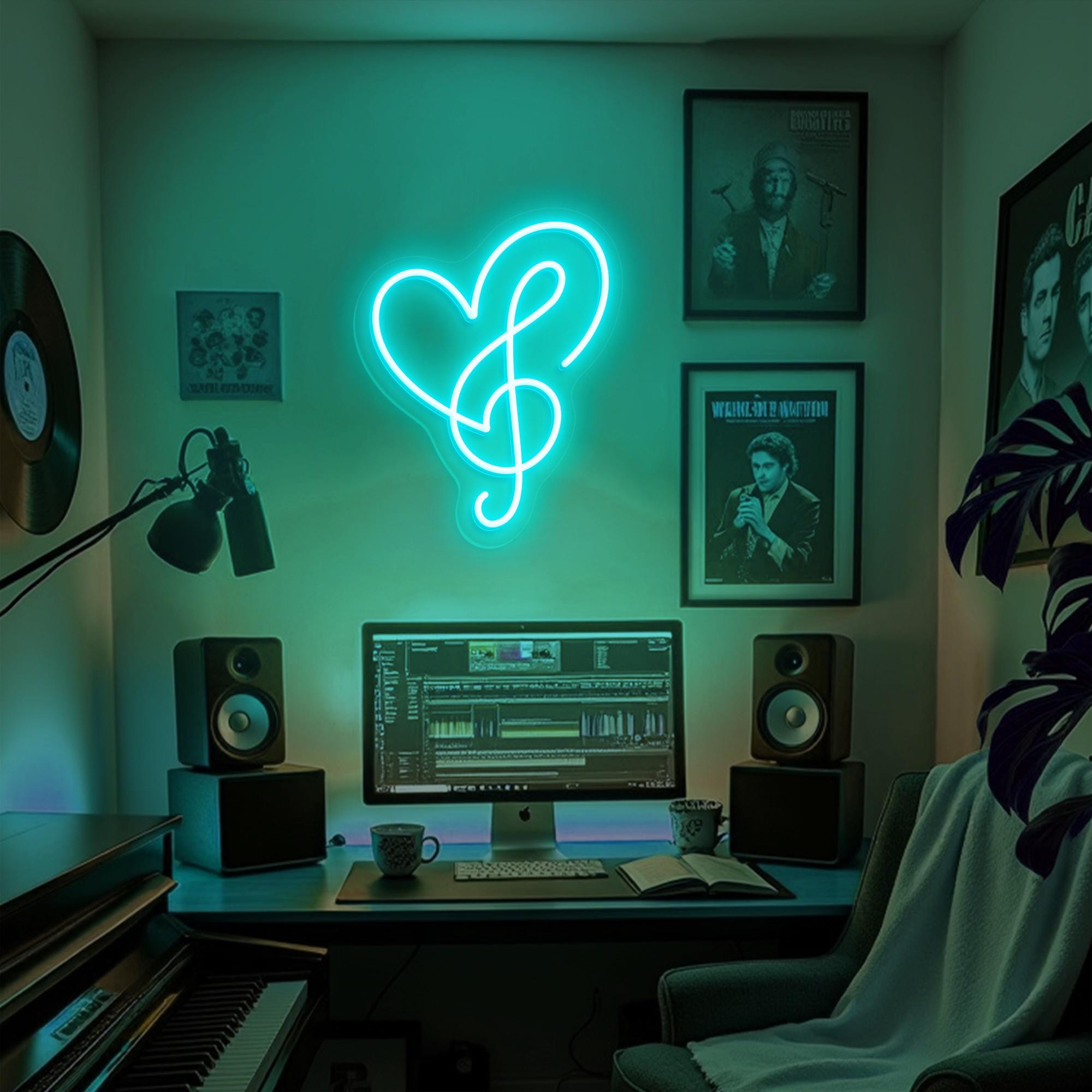 Music Note Heart Neon Sign Treble Clef LED Neon Light for Music Lovers, Music Studio Decor, Gifts for Musicians, Aesthetic Room Decor