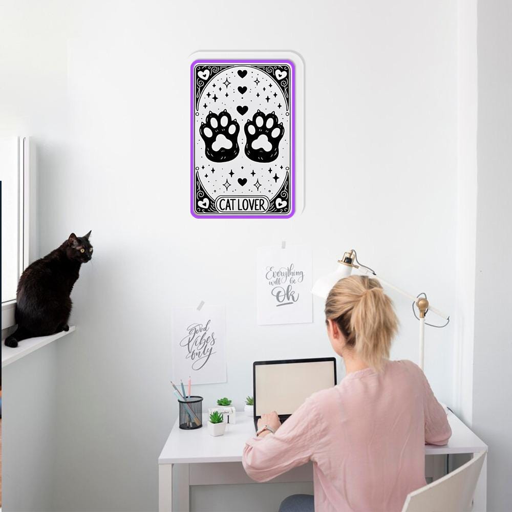 The Cat Lover Tarot Card Neon Sign Gifts, Cat Lover Neon Sign, Cat Tarot Gift For Women, Cute Cat Paw Neon Sign, Tarot Card Neon Sign Gifts