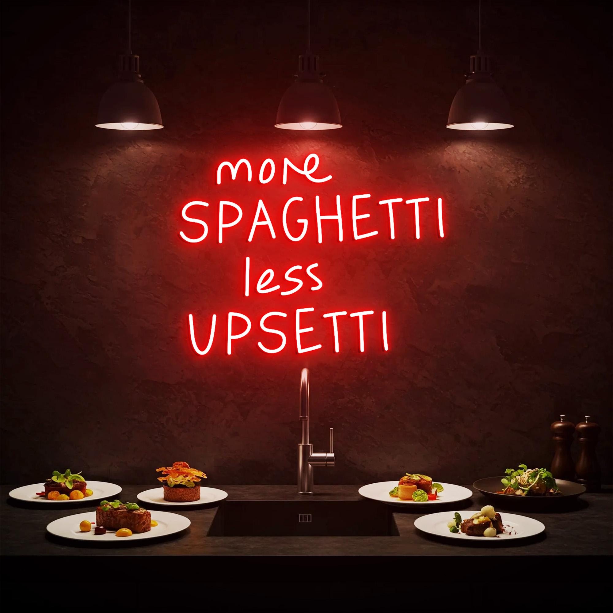 More Spaghetti Less Upsetti Neon Light, Neon Sign Light Decor, Restaurant Neon Sign, Signboard Neon Lights, Dining Room Wall Decor