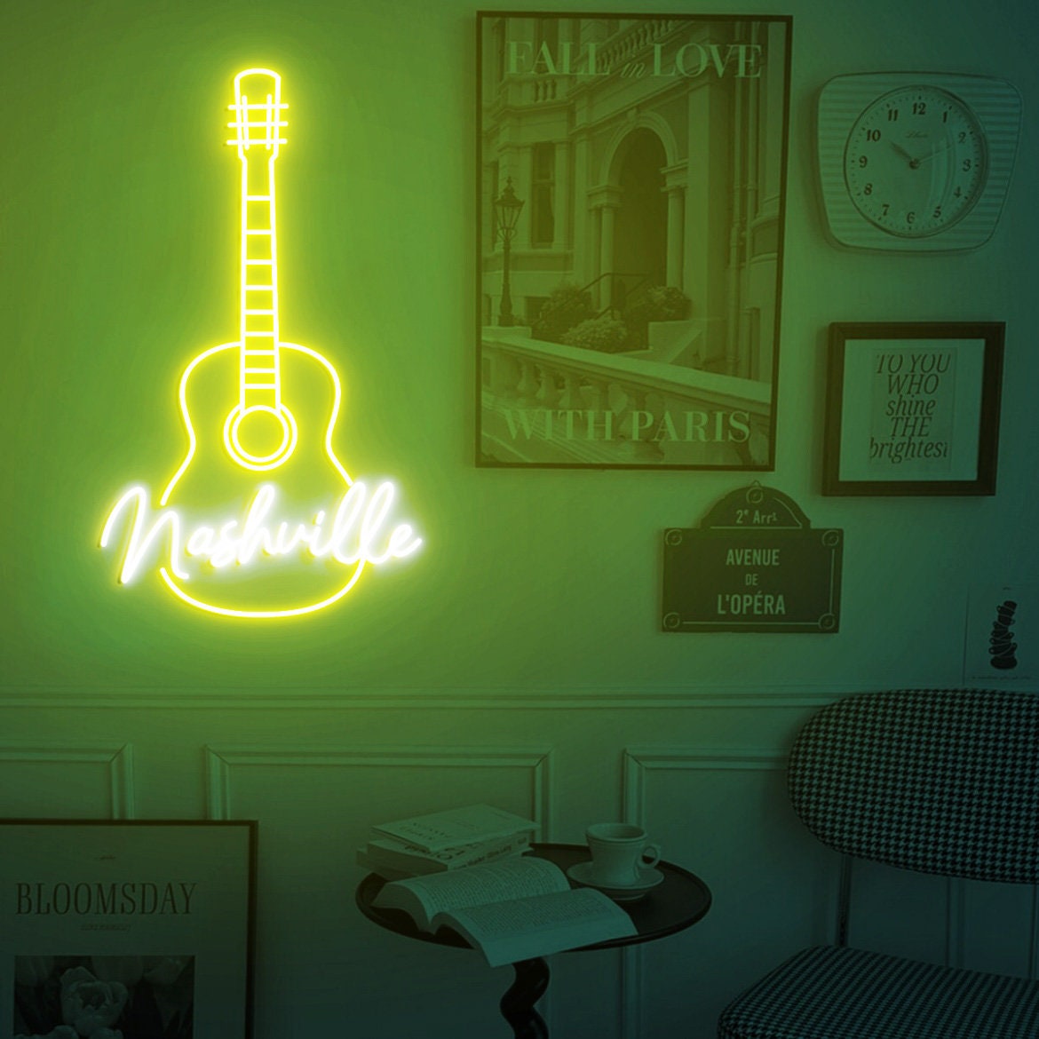 Nashville Guitar Neon Sign, Nashville Music Sign, Nashville Music City, Country Music Led Neon Sign, Guitar Wall Art