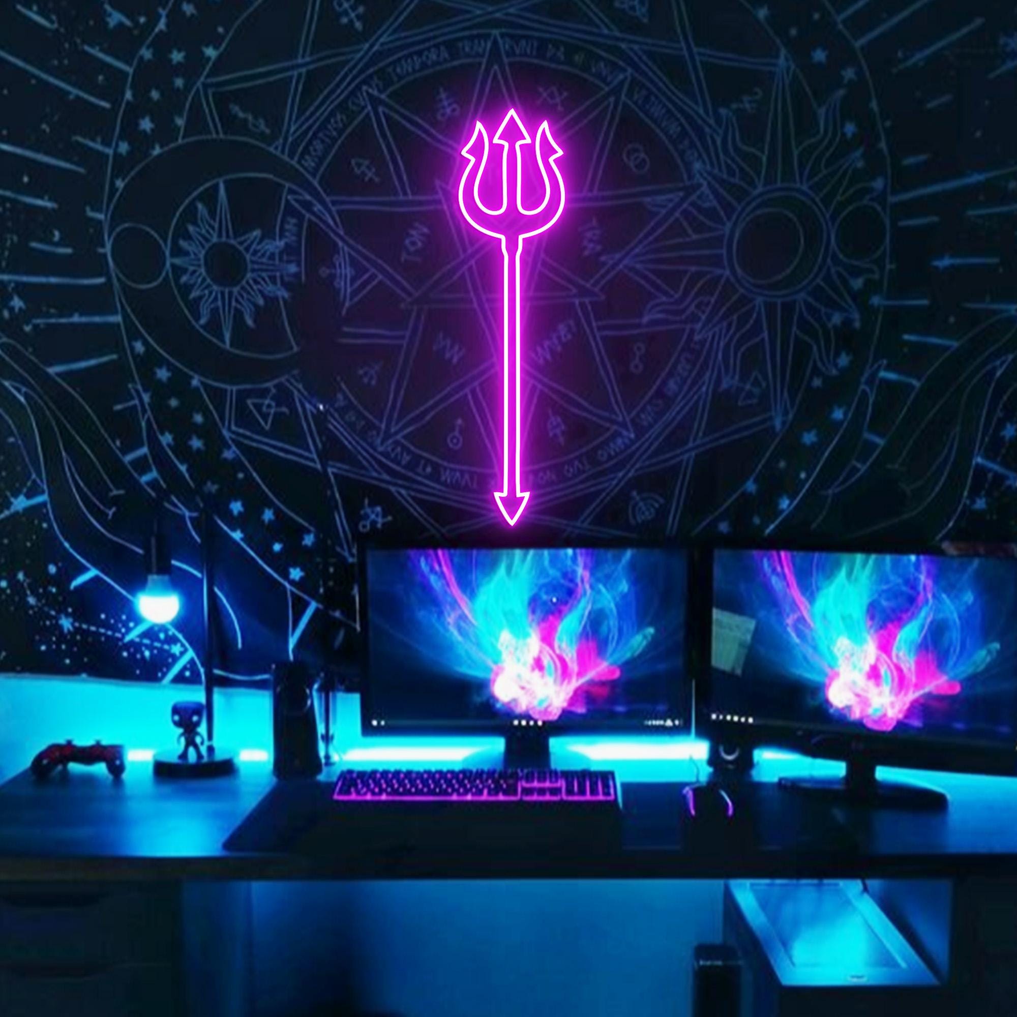 Trident Neon Light, Trident Neon Sign Light Decor, LED The Weapon Of The Sea God Sign, Poseidon Neon Signs, Trident Wall Decoration