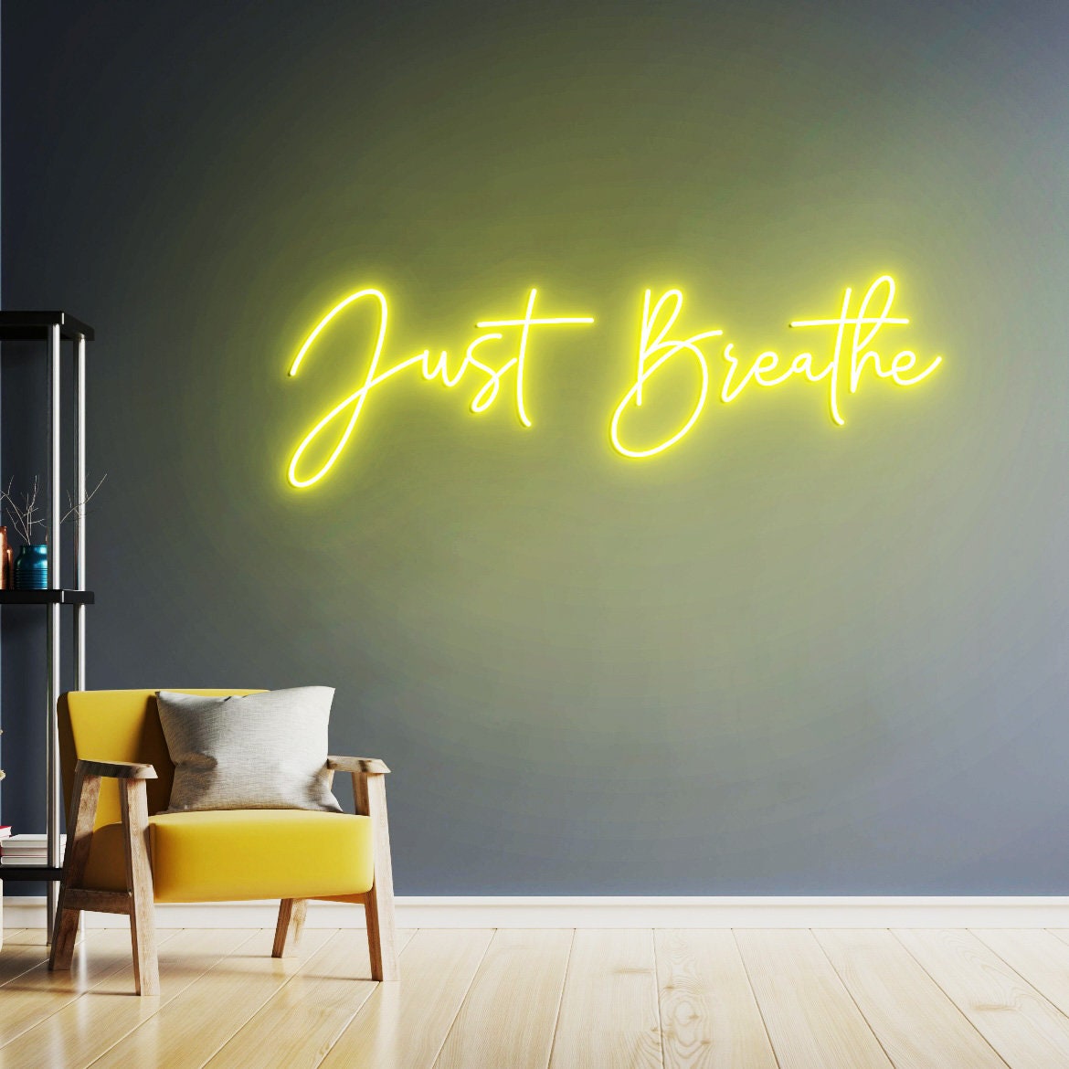 Just Breathe Neon Sign, Just Breathe Sign, Yoya Gym Wall Decoration, Dandelion, Neon Sign Office Wall Art