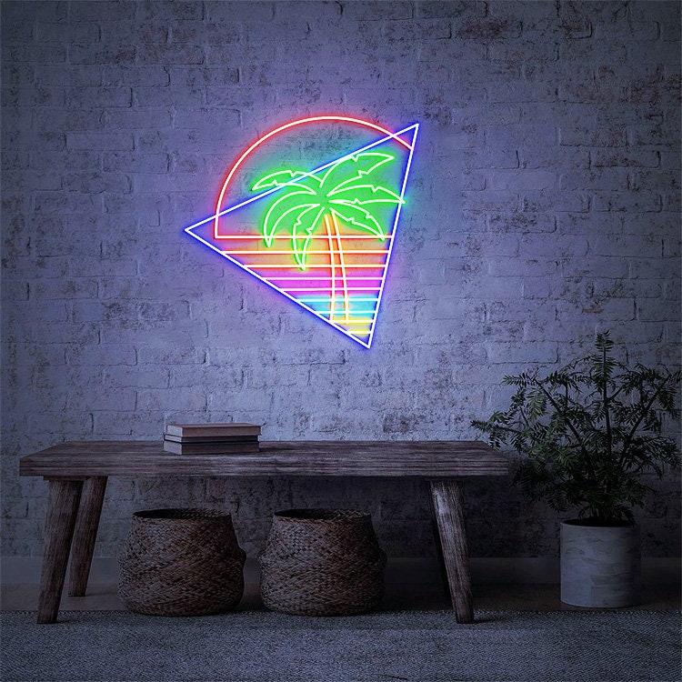 Vapor wave Palm Trees Sign, Custom Palm Trees Sign, Sunset Beach Decor, Palm Trees Room Wall Art, Retro 80s Art, 80s Theme Decor