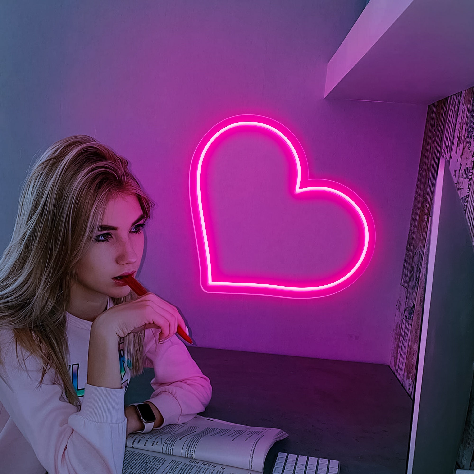 Heart Neon Sign, Wedding Neon Sign, Gift for lovers, Girl's Dorm Room, Bedroom Custom Heart for Teen, Home Wall Art Decor Pink