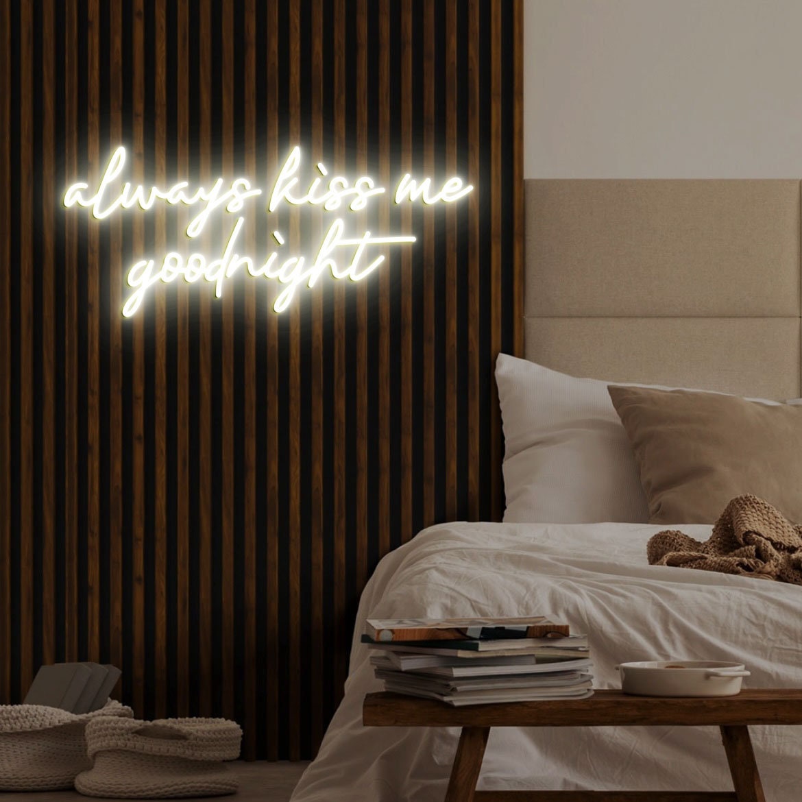 Always Kiss Me Goodnight Neon Light, Neon Sign Light Decor, Goodnight Bedroom Neon Sign, Bedroom Neon Lights, Goodnight Wall Decoration