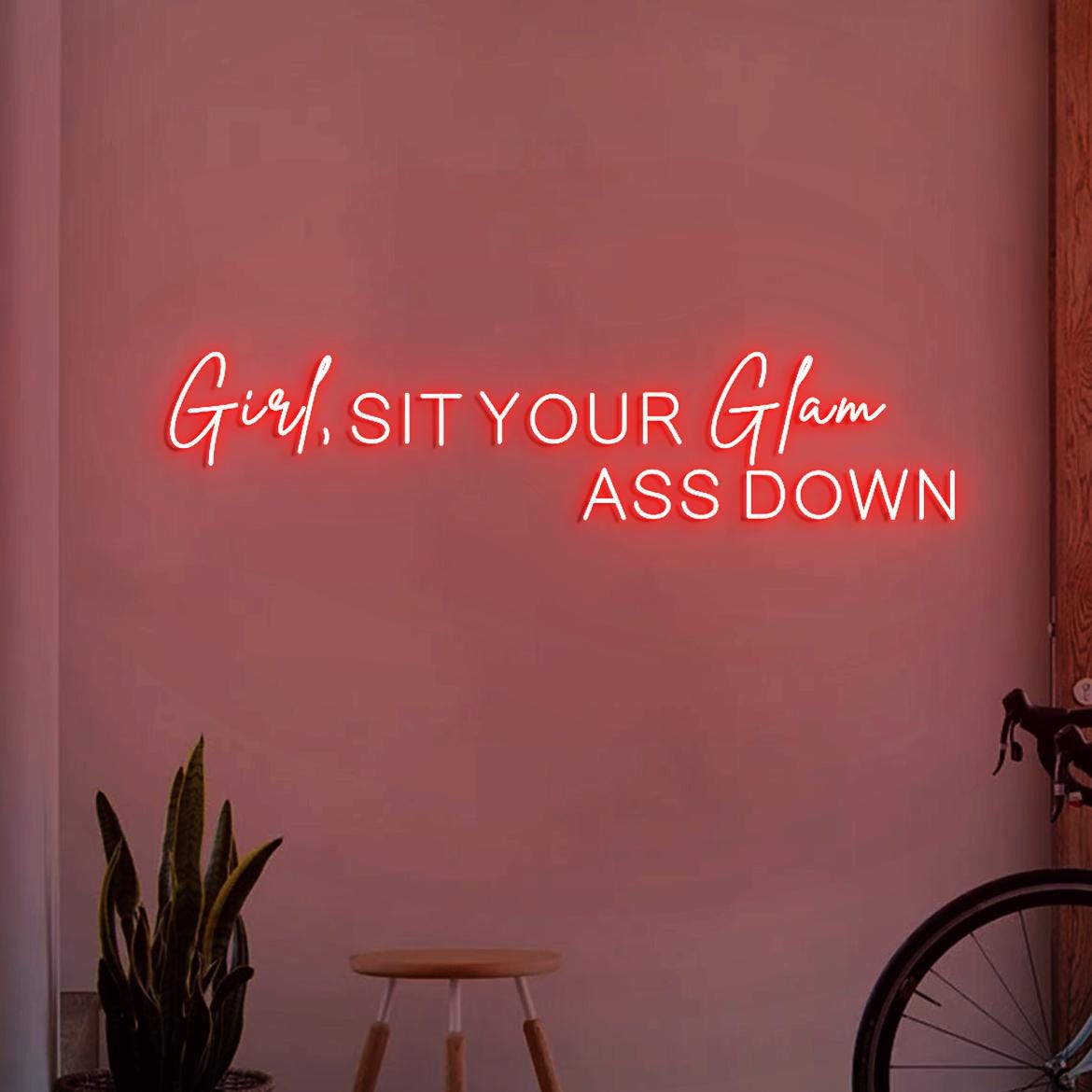 Girl Sit Your Glam Ass Down Neon Sign, Personalized Neon Light Salon Wall Idea, Glam Salon Signs Wall, Salon Boss Business Sign