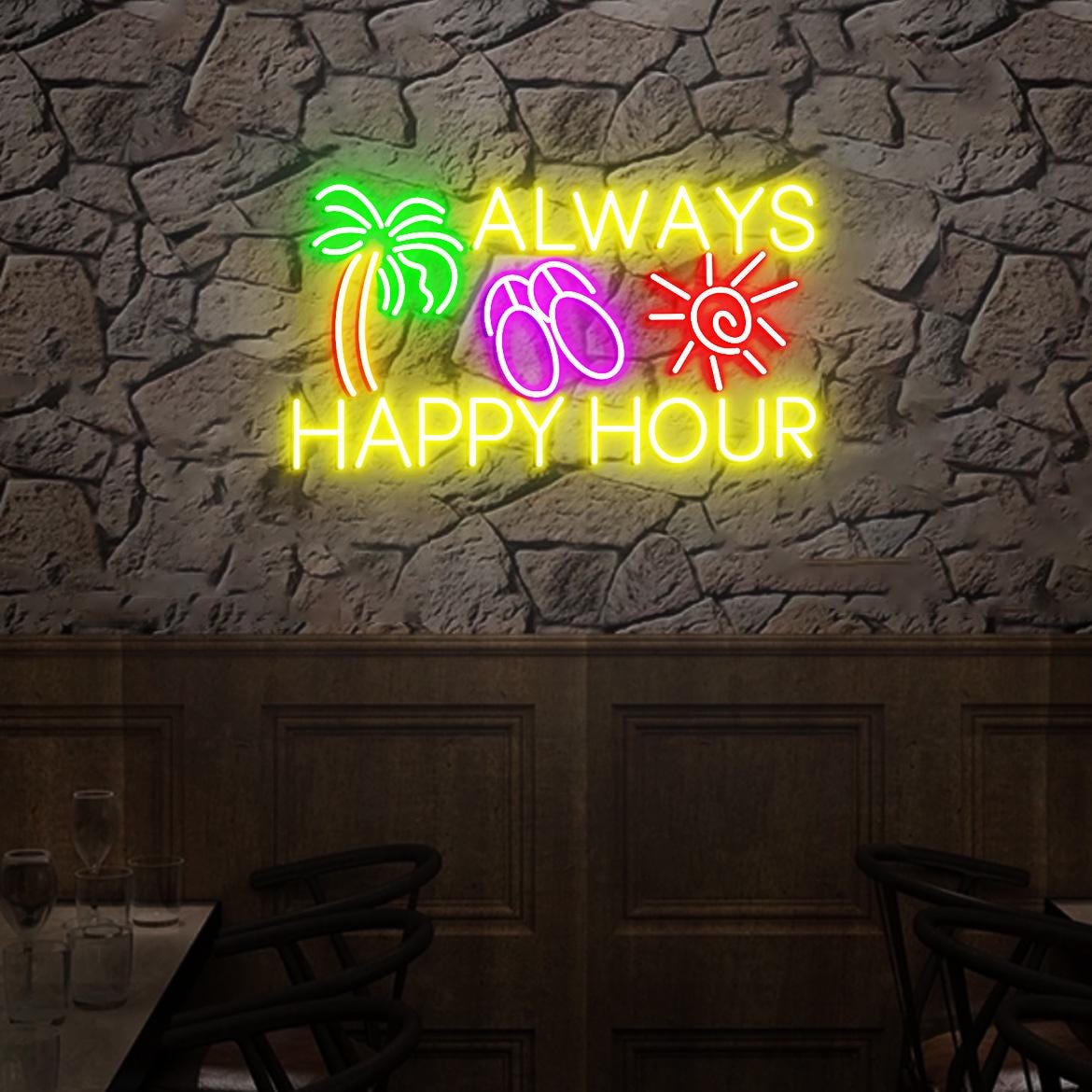 Always Happy Hour Neon Sign Happy Hour Sign, Outdoor Bar Decor, Garage Bar Led Neon Light, Man Cave Ideas, Christmas Gift for Husband
