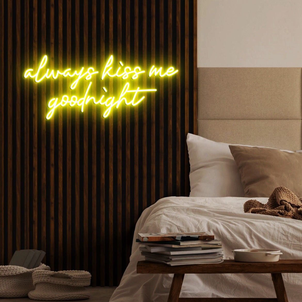 Always Kiss Me Goodnight Neon Light, Neon Sign Light Decor, Goodnight Bedroom Neon Sign, Bedroom Neon Lights, Goodnight Wall Decoration