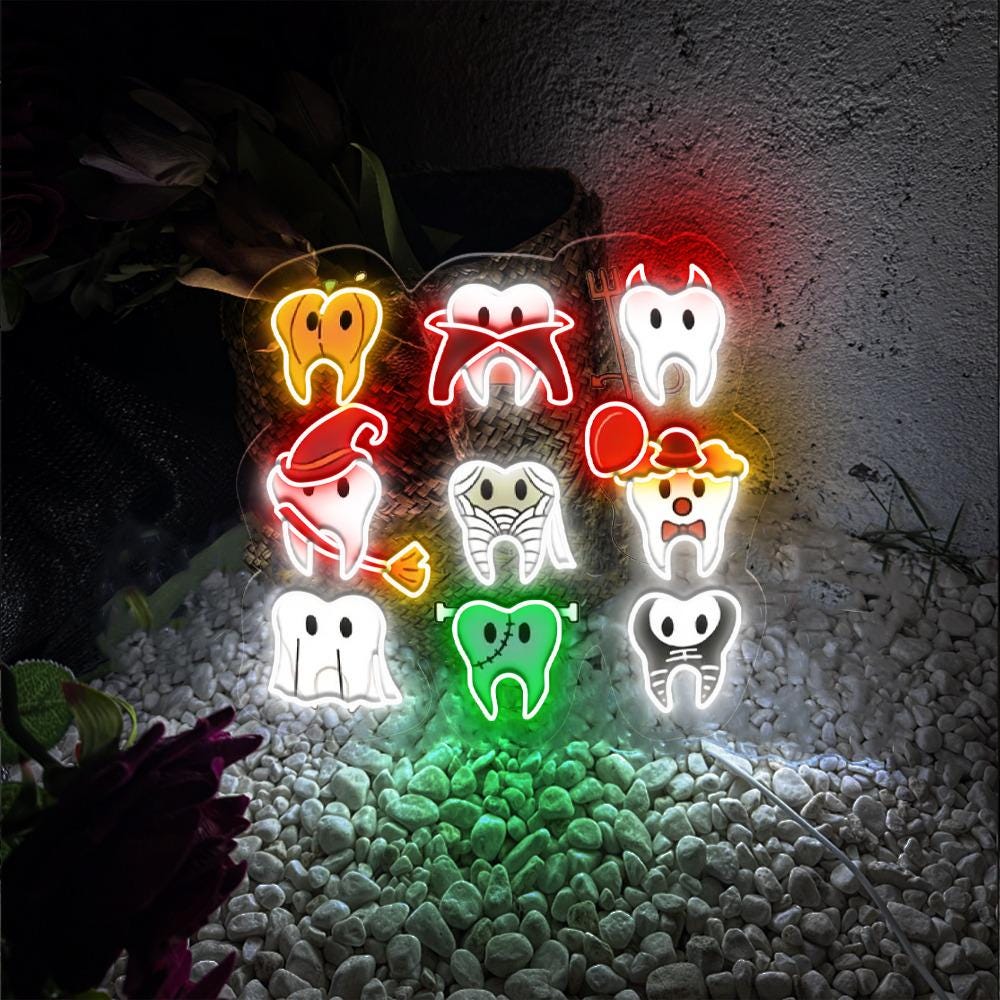 Spooky Halloween Dentist Neon Sign, Dental Halloween Neon, Matching Halloween Dental Neon Led, Dental Hygiene Neon Sign, Dental Office Neon