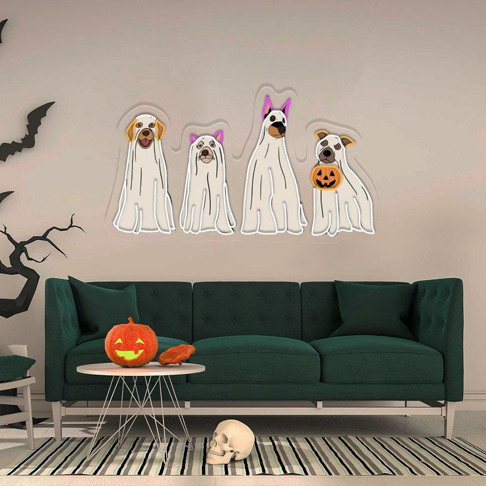 Halloween Neon Sign, Halloween Neon Led, Ghost Neon Sign, Halloween Dog Neon Sign, Ghost Dog Neon, 2024 Happy Halloween, Retro Spooky Season