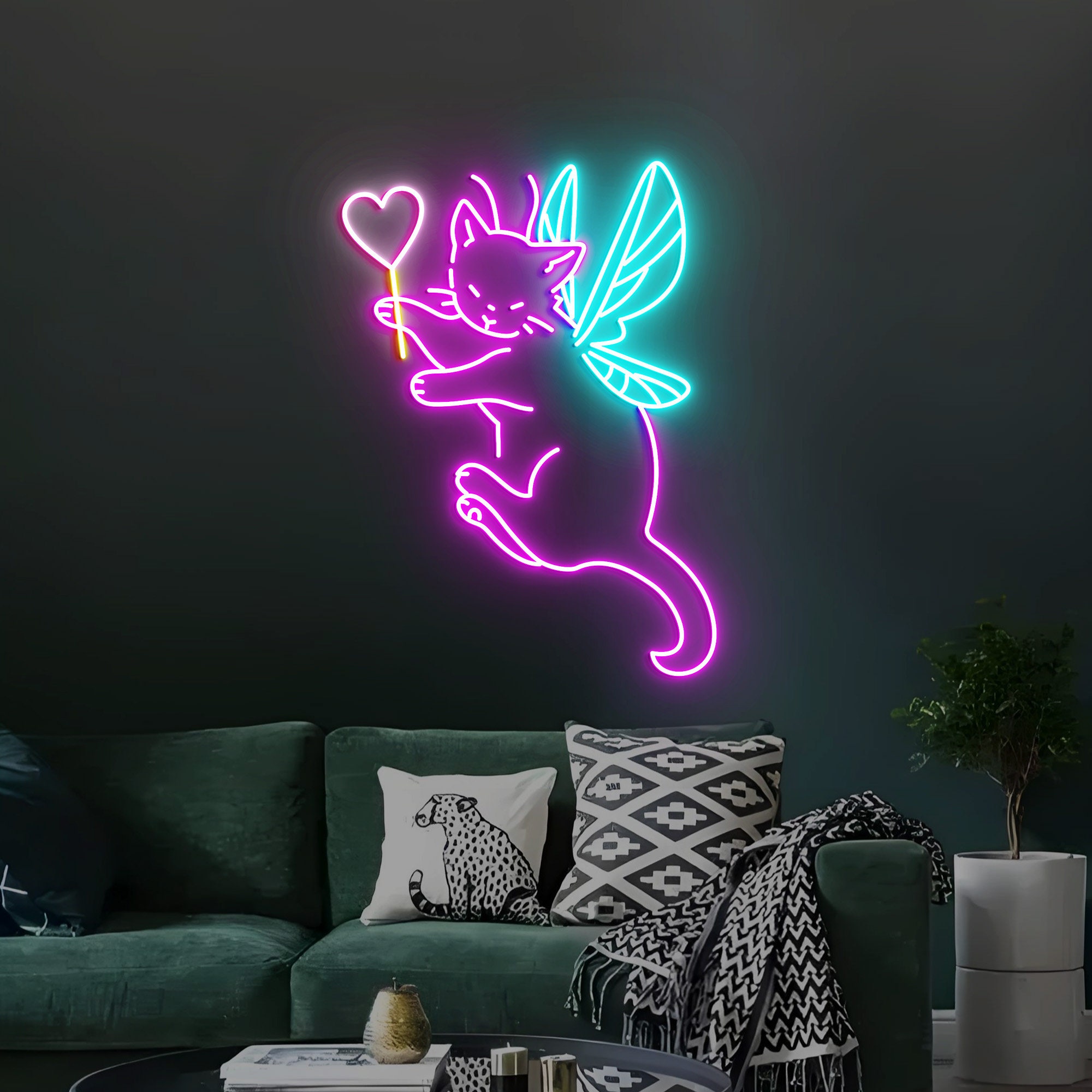 Fairy Cat Neon Light, Fairy Cat Neon Sign Light Decor, Cat With Wings Neon Sign, Cat Lover Gifts, Fairy Cat Wall Art Decoration
