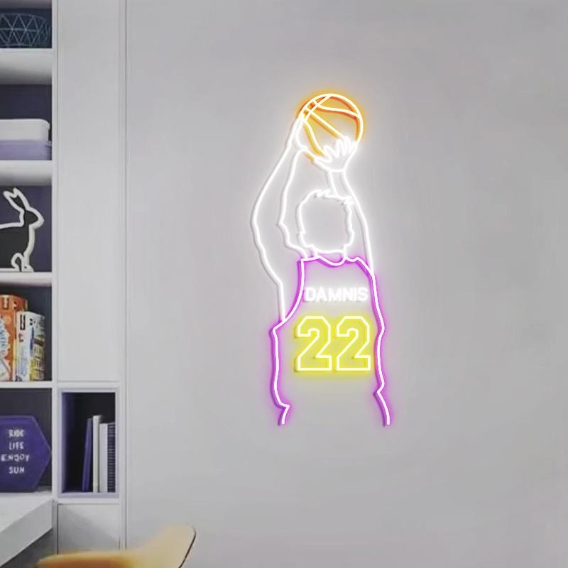 Customizable Basketball Player Jersey Name & Number, Neon Light Sign Basketball Jersey, Basketball Bedroom Wall, Custom Basketball Player
