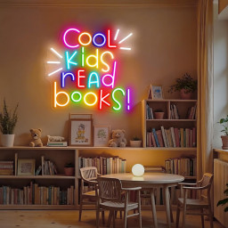 Cool Kids Read Books Neon Sign Colorful LED Light for Kids Room Classroom Library Decor Fun Reading Nook Teacher Gift Book Lover Wall Art