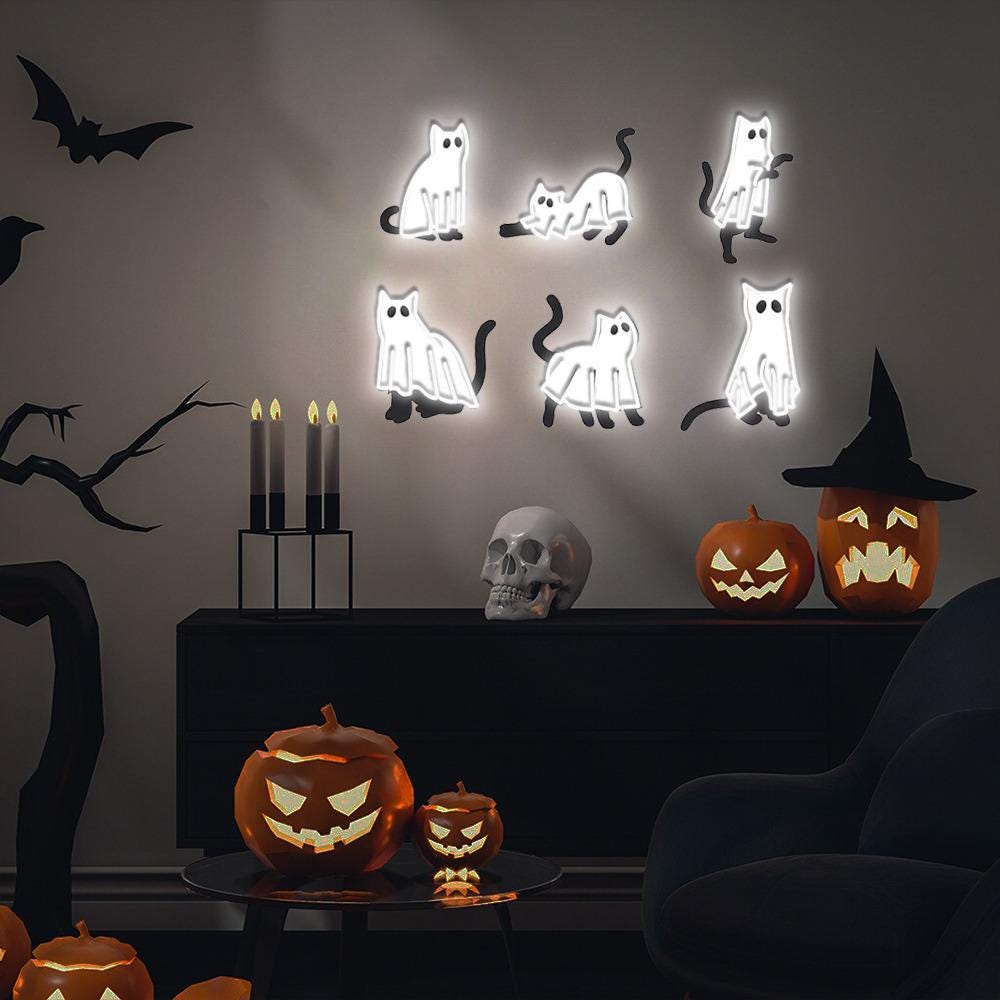 Halloween Neon Sign, Cat Neon Led, Ghost Neon, Halloween Neon, Cool Halloween Cat Neon, Cat Lover Neon, Black Cat Neon, 2024 Spooky Seas