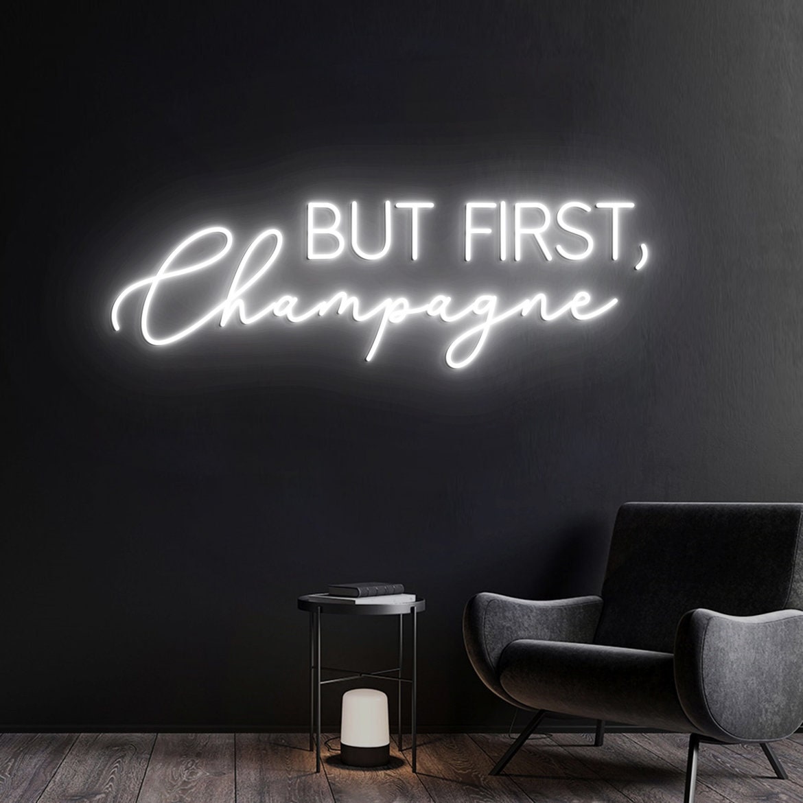 But First Champagne Neon Light, Champagne Wall Art, Custom Champagne Neon Wedding Sign Wall Art