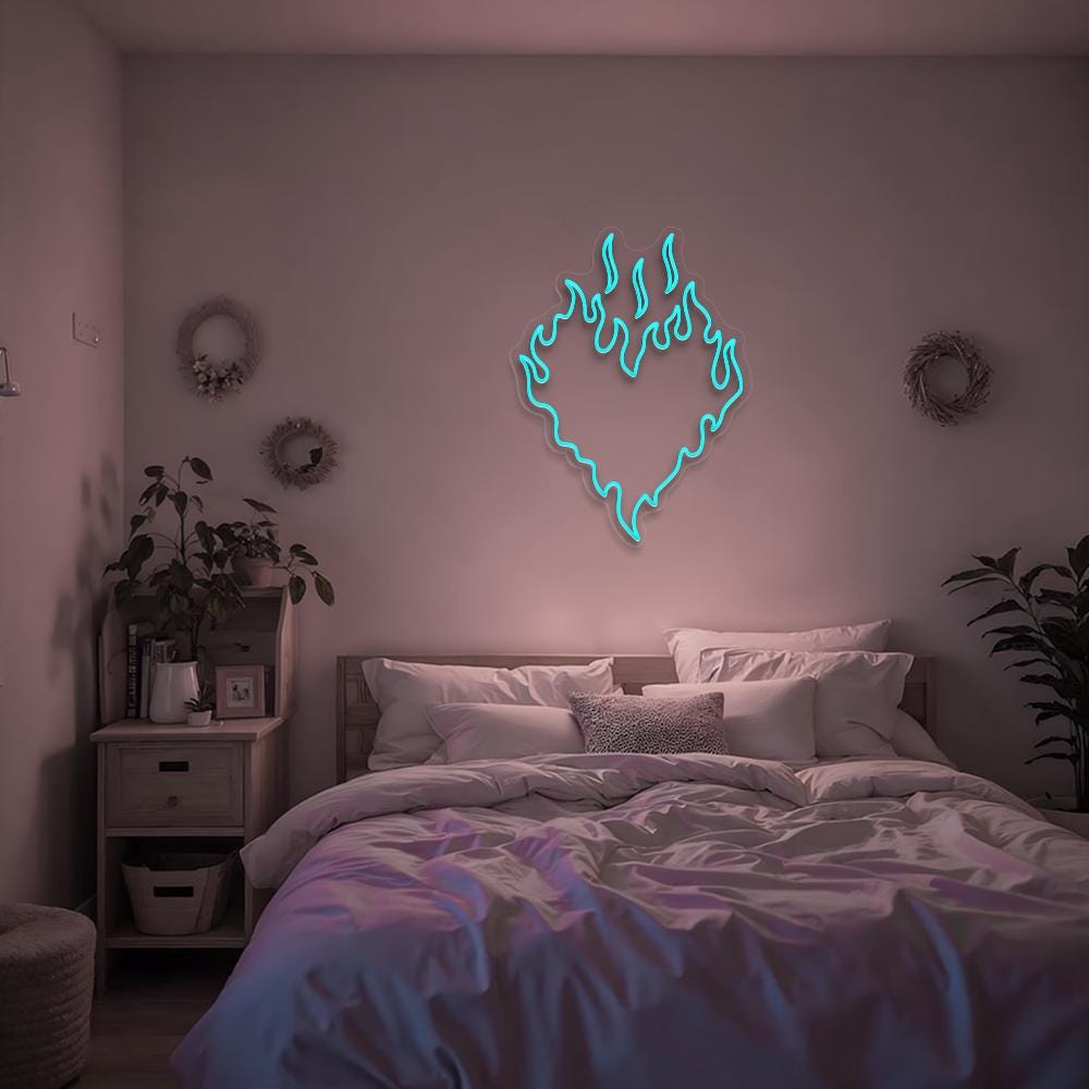 Flaming Heart Neon Sign Heart on Fire Neon Light Custom Neon Signs for Home Decor Personalized Gift Idea for Her on Valentines Day