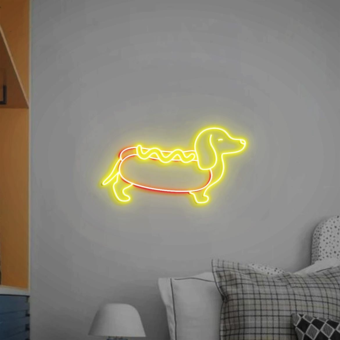 Hot dog Weenie Neon Sign, Hot Dog Dachshund Neon Light, Cute Weenie Dog Home Wall At, Gifts for Weenie Dog Lovers, Hot Dog Fast Food