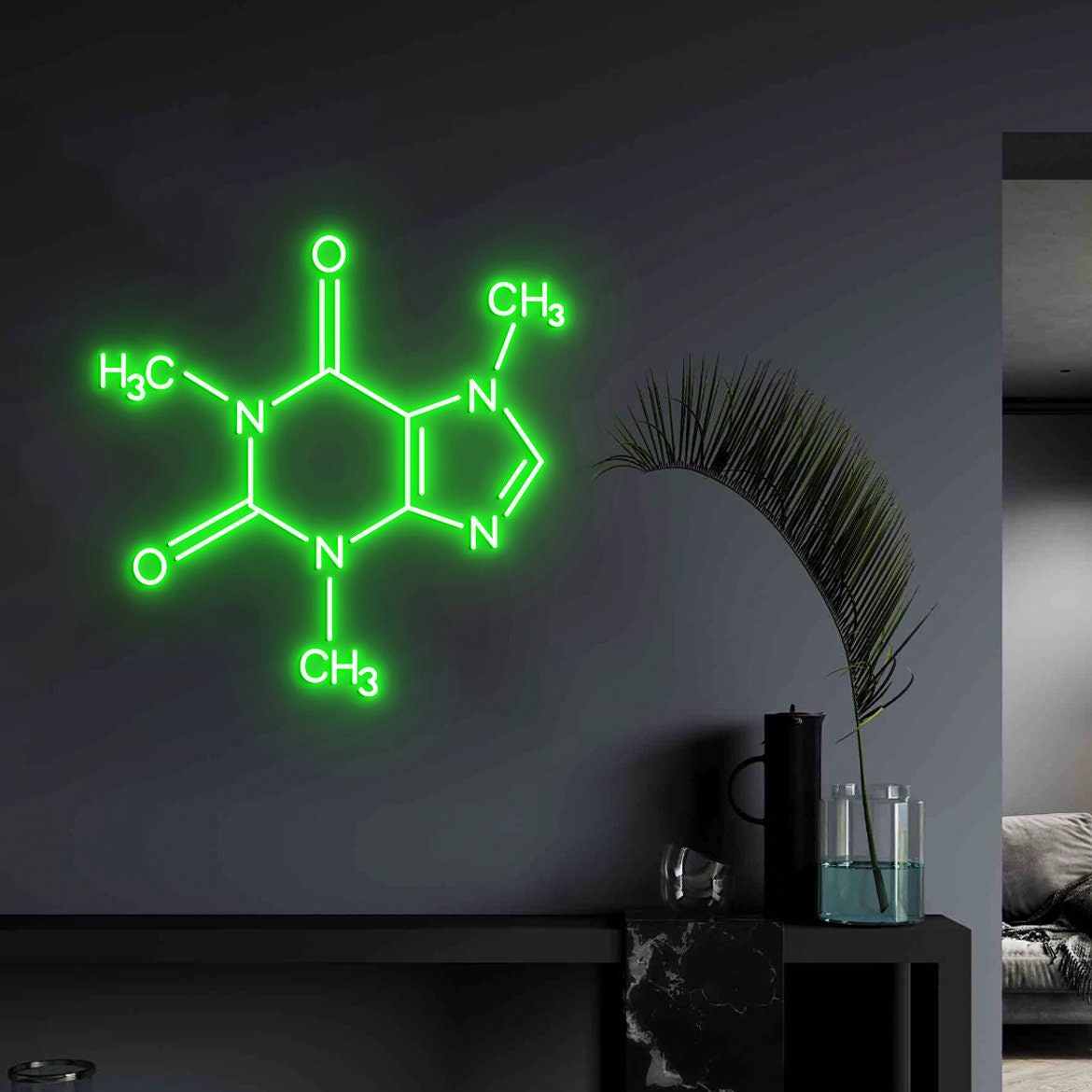 Caffeine Molecule, Led Neon Sign, Wall Decor Caffeine Molecule, Coffee Molecule Art, Coffee Wall Decor, Wall Art Hanging