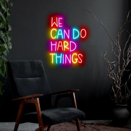 We Can Do Hard Things Neon Sign, Positive Affirmation, Kids Wall Neon, Growth Mindset, Classroom Decor, Positive Classroom, Education Gifts