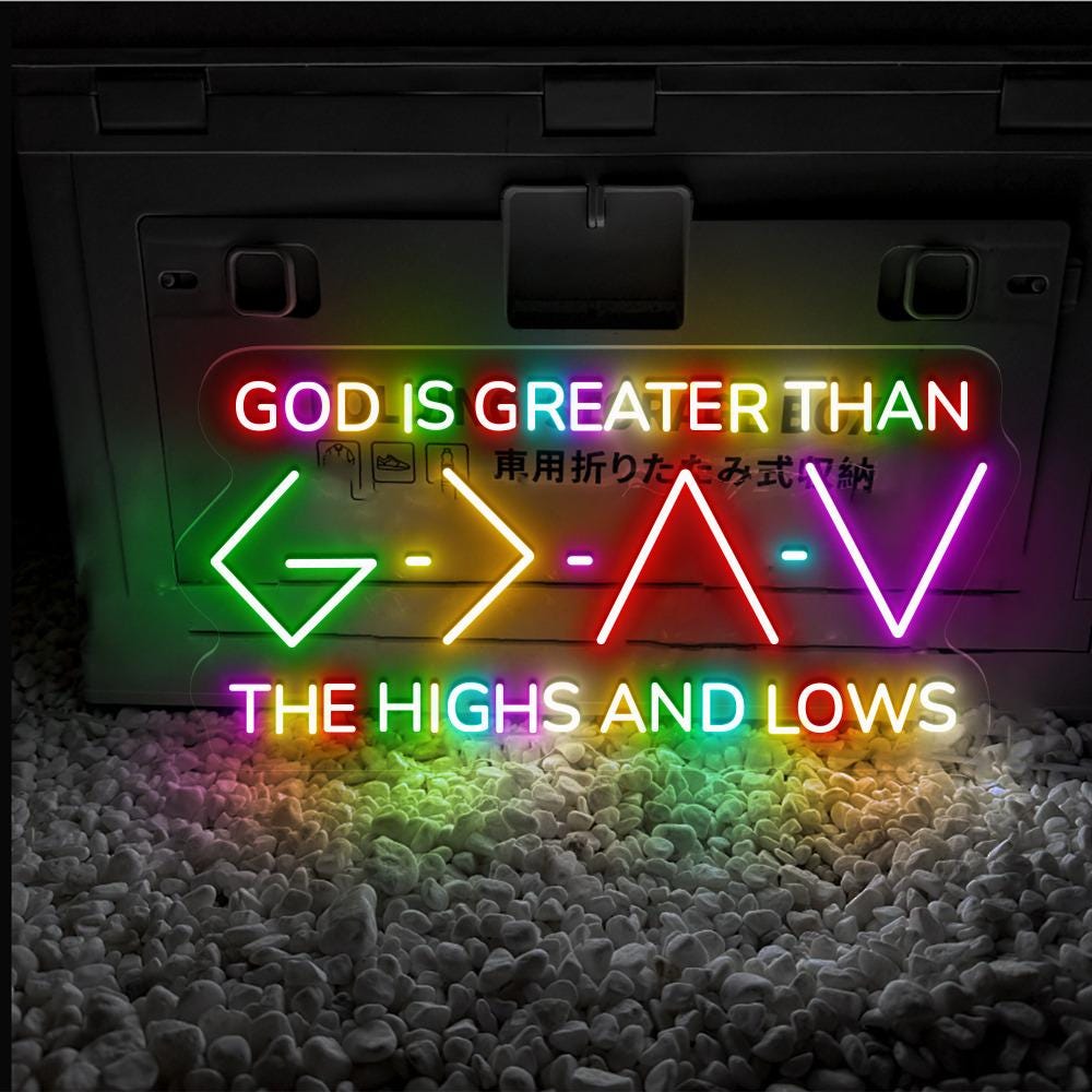 Jesus Neon Sign, God Is Greater Than The Higher And Lows, Christian Neon Sign Wall Decor , Faith Neon Sign, Bible Verse Neon Sign Gifts