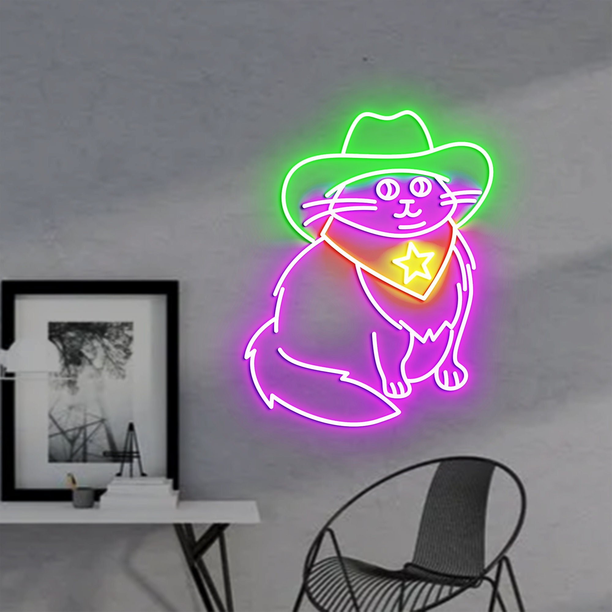 Cowboy Cat Neon Sign, Cat Led Sign, Cartoon Cat, West Cowboy Cat Neon Sign, Christmas Gift, West Cowboy Cat